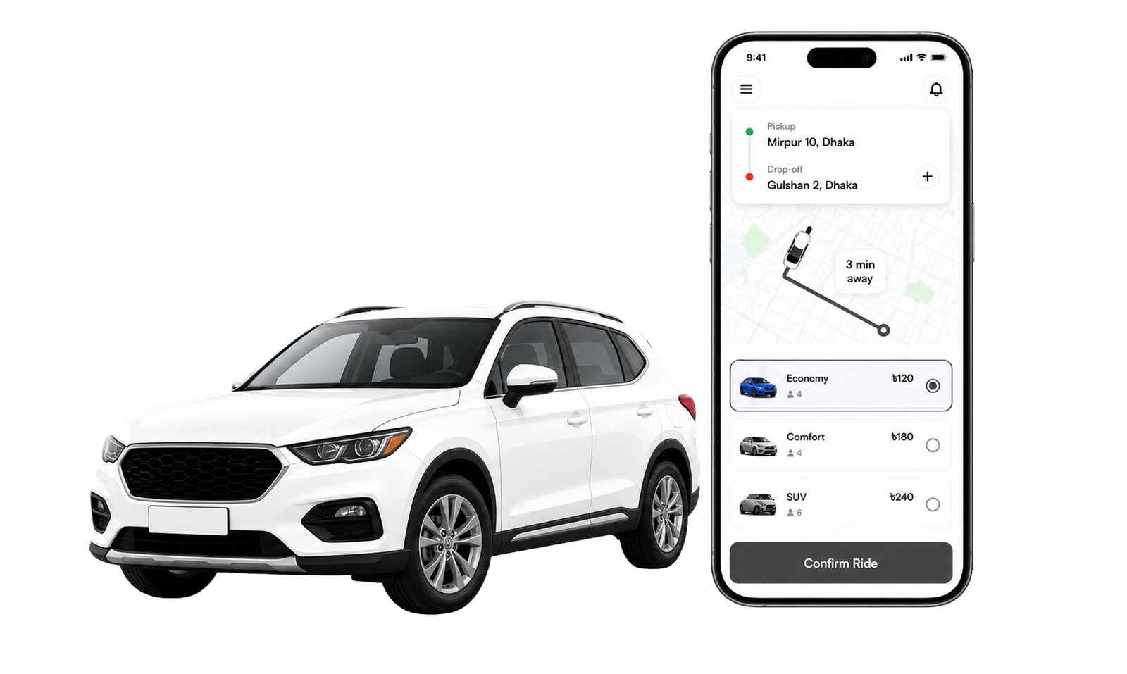 Fleetman Pro app booking interface with car